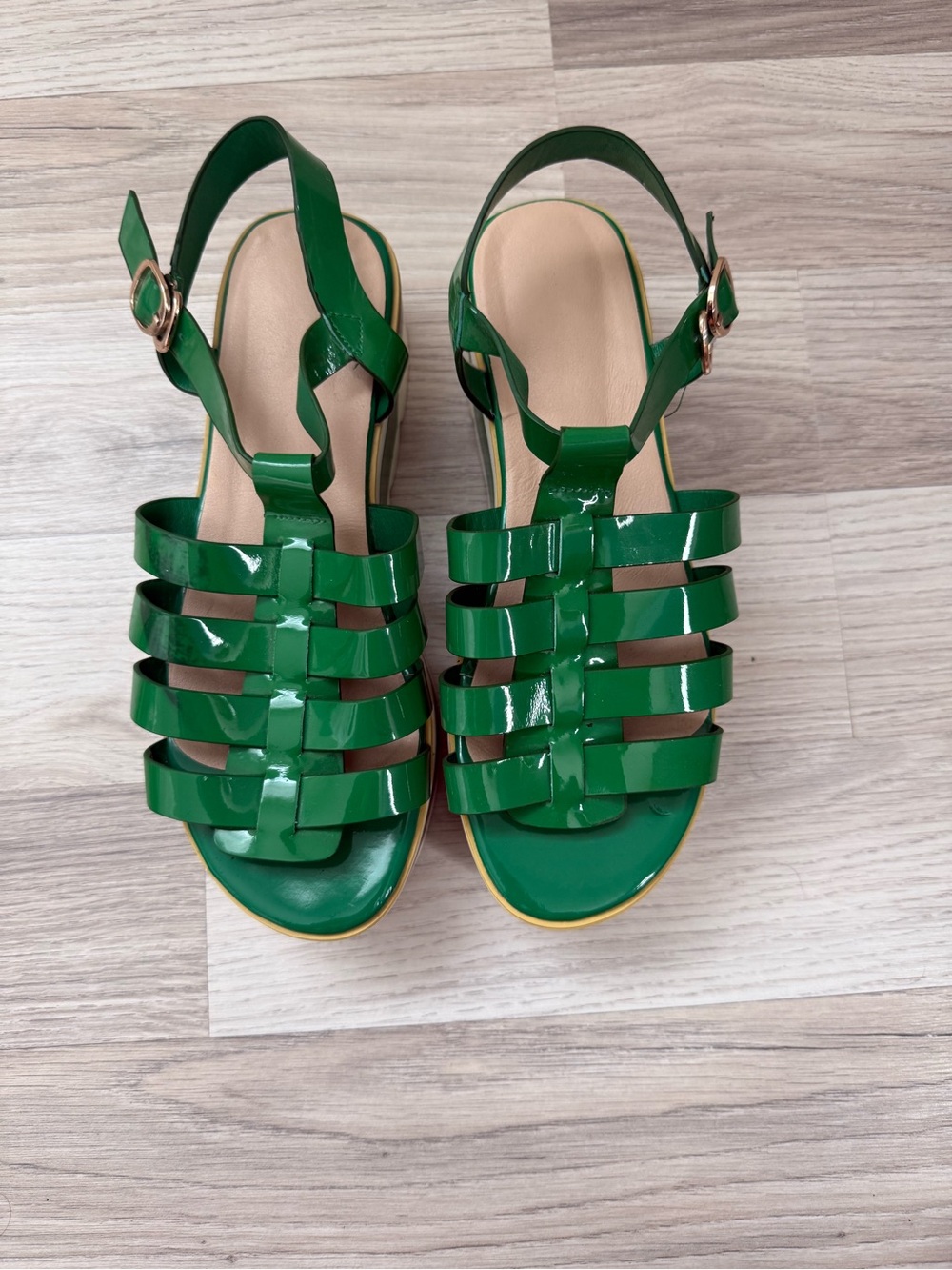Green Women's Strappy Sandal - Patent Leather Style
